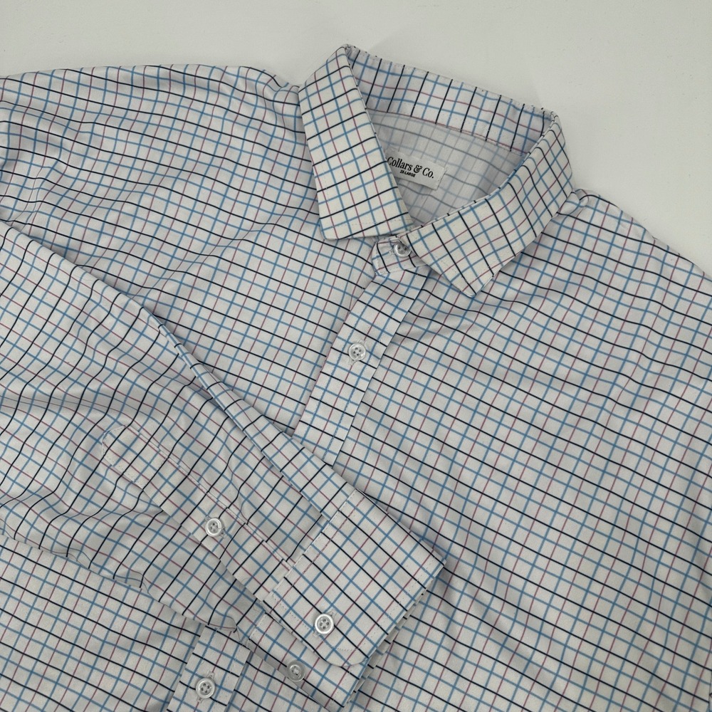 Collars & Co Men 2XL Dress Collar Polo Long Sleeve Tattersall Check Shirt Preppy